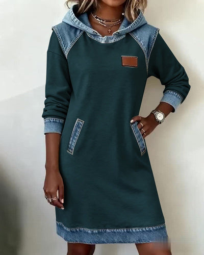 Denim Patch Hoodie Dress 🍂