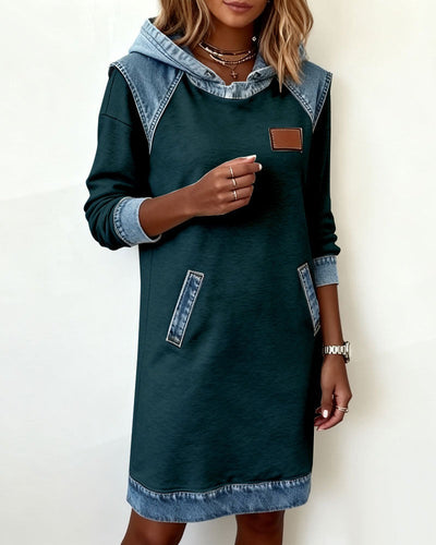 Denim Patch Hoodie Dress 🍂