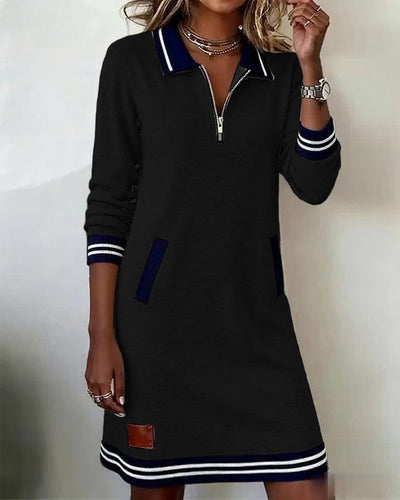 Long Sleeve Polo Collar Dress with Zipper 🍂
