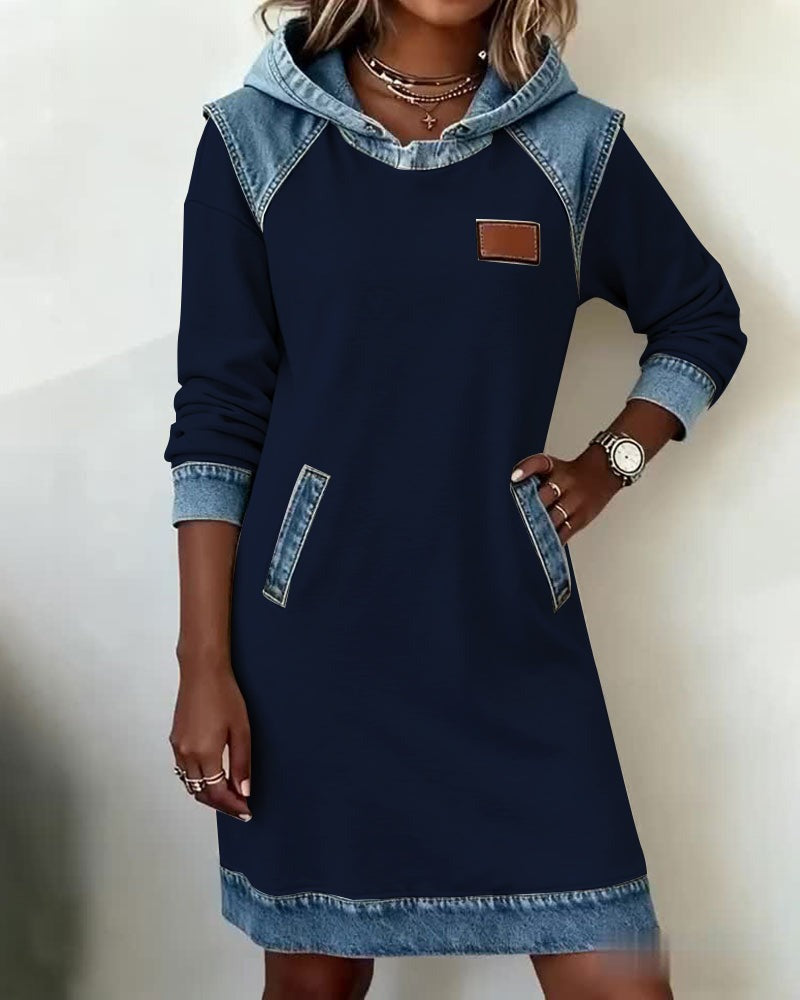 Denim Patch Hoodie Dress 🍂
