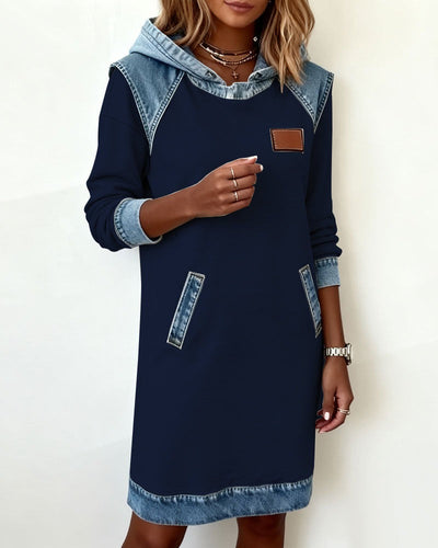 Denim Patch Hoodie Dress 🍂