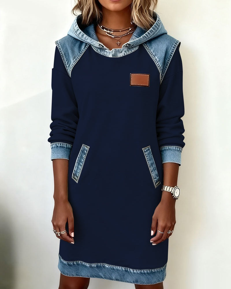 Denim Patch Hoodie Dress 🍂