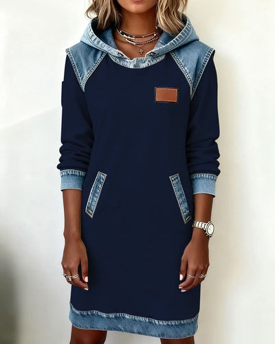 Denim Patch Hoodie Dress 🍂
