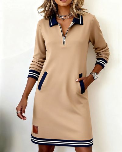 Long Sleeve Polo Collar Dress with Zipper 🍂