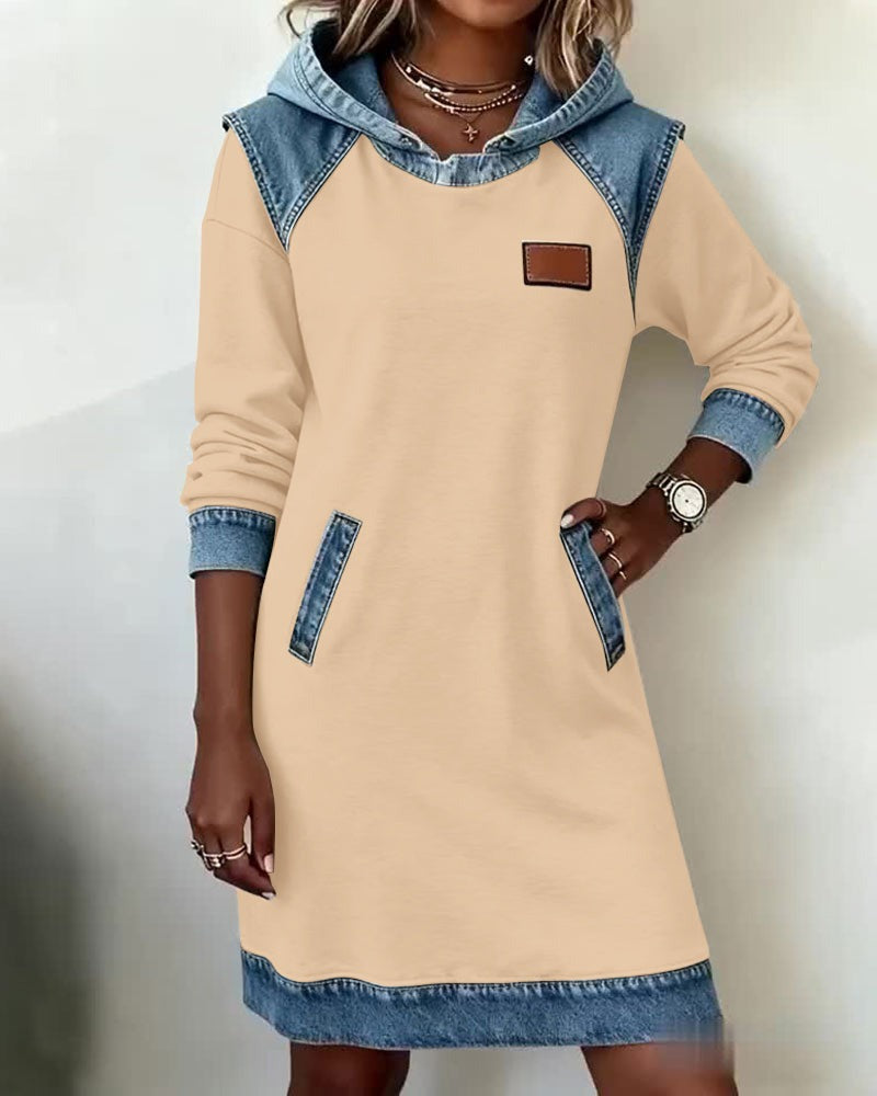 Denim Patch Hoodie Dress 🍂