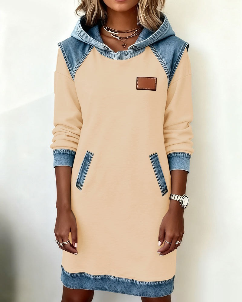 Denim Patch Hoodie Dress 🍂