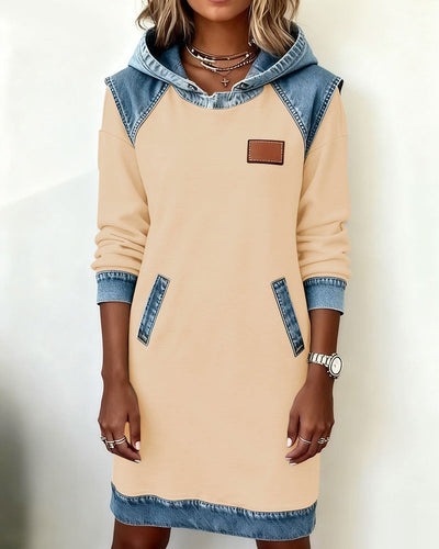 Denim Patch Hoodie Dress 🍂
