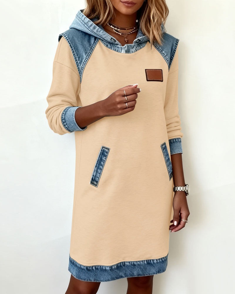 Denim Patch Hoodie Dress 🍂