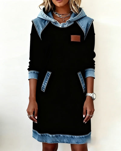 Denim Patch Hoodie Dress 🍂
