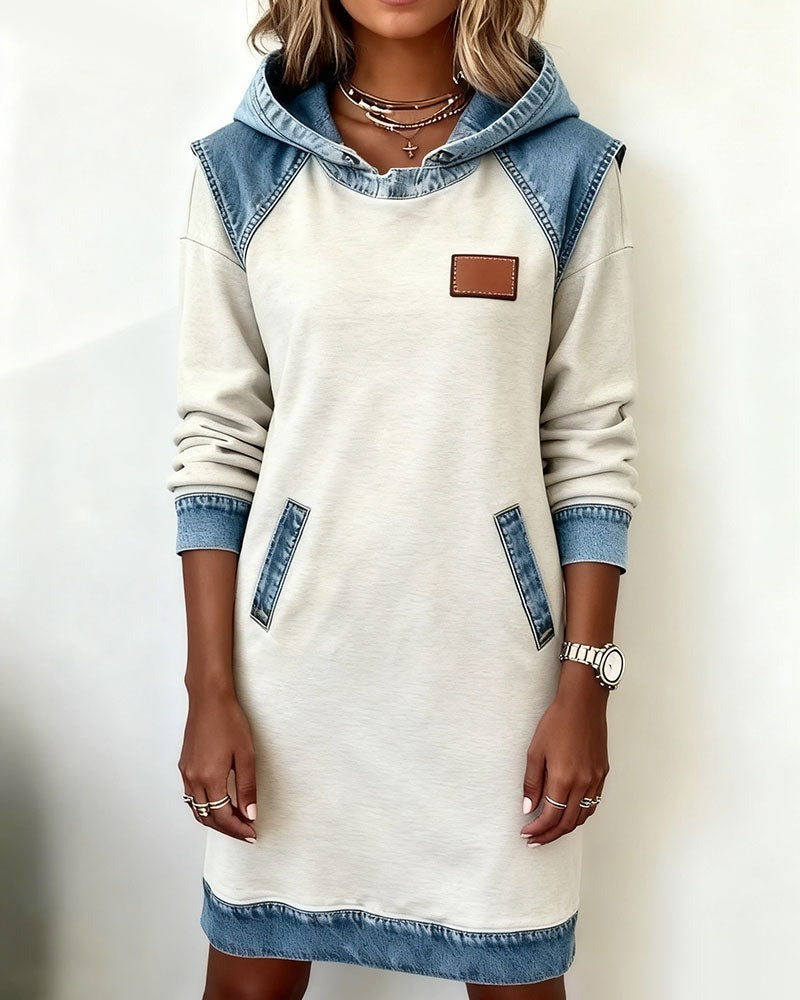Denim Patch Hoodie Dress 🍂