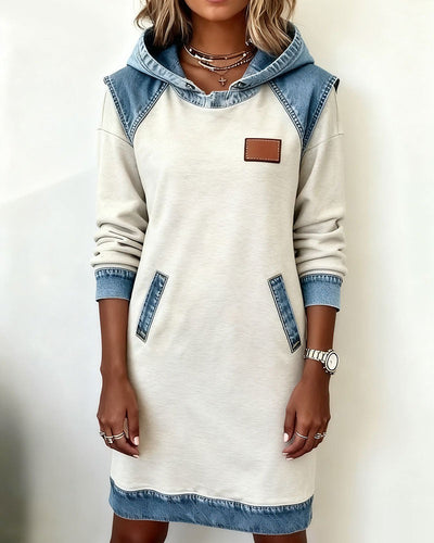 Denim Patch Hoodie Dress 🍂