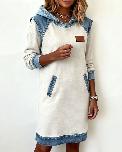 Denim Patch Hoodie Dress 🍂