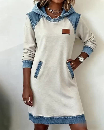Denim Patch Hoodie Dress 🍂