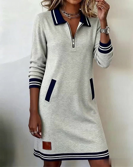 Long Sleeve Polo Collar Dress with Zipper 🍂
